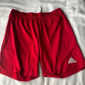 red adidas long athletic shorts